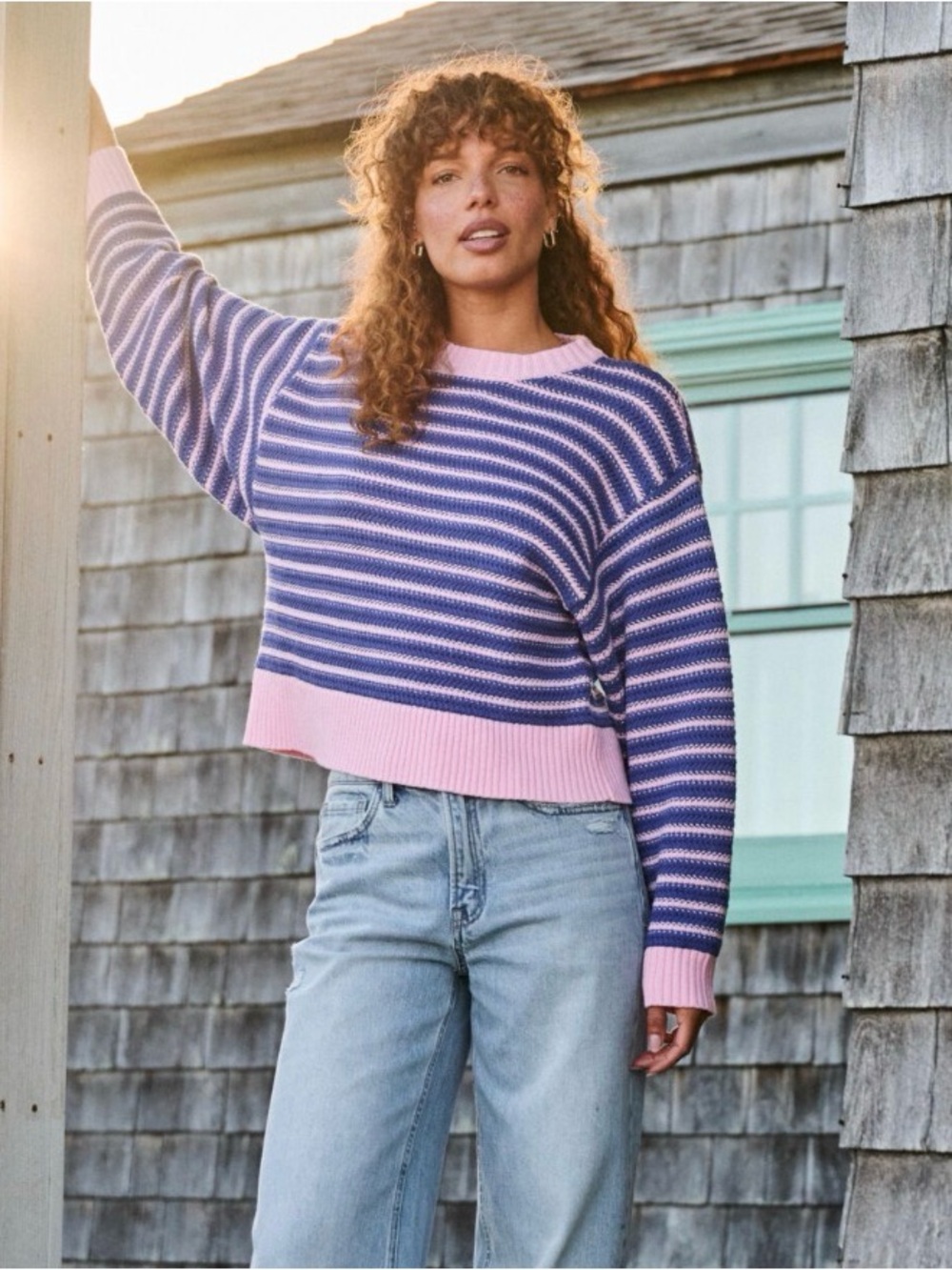 Altar’d Stated Brand New Striped Purple and Pink Crewneck Sweater